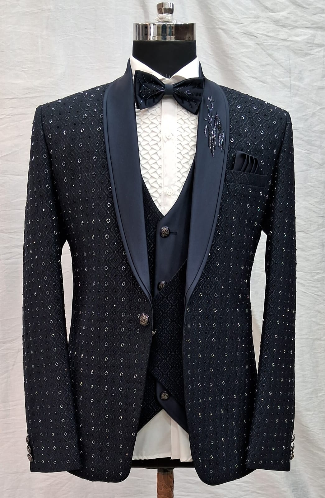 Western Navy Blue Designer Tuxedo Suit